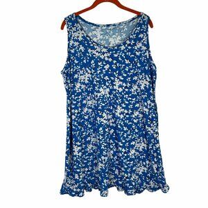 Draper James Sleeveless Floral Dress Blue White Scoop Neck Size L/XL‎